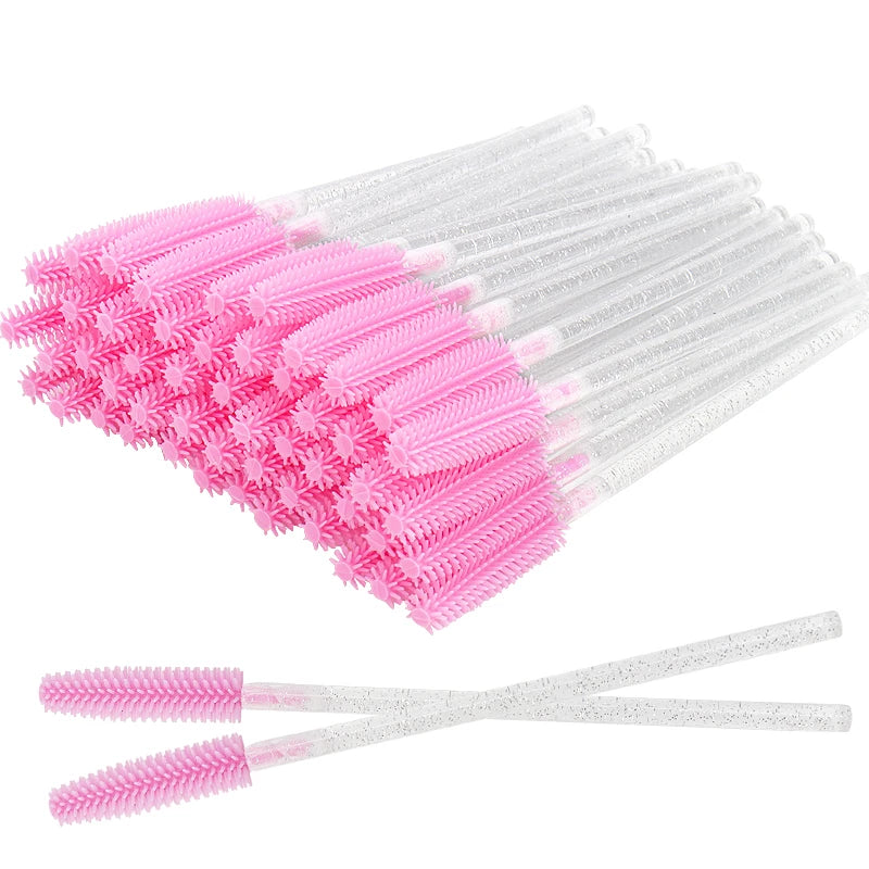 50 Pcs Silicone Crystal Mascara Wands Applicator Disposable Diamond Eyelash Brushes Comb for Women Beauty Makeup Brush Tools
