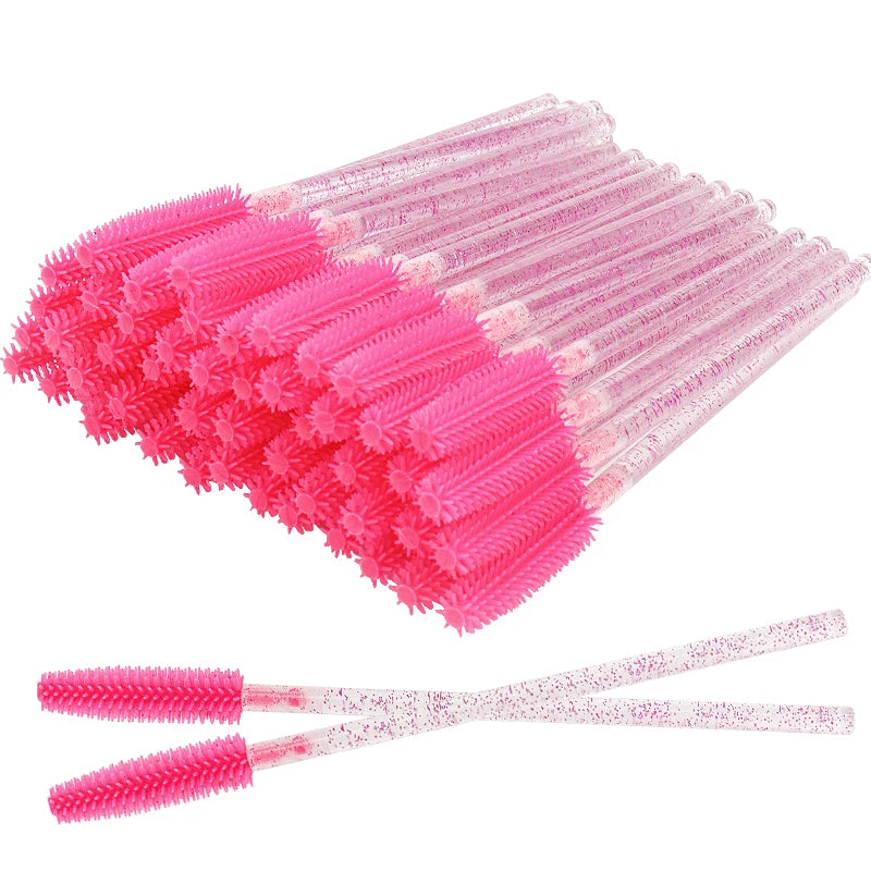 50 Pcs Silicone Crystal Mascara Wands Applicator Disposable Diamond Eyelash Brushes Comb for Women Beauty Makeup Brush Tools