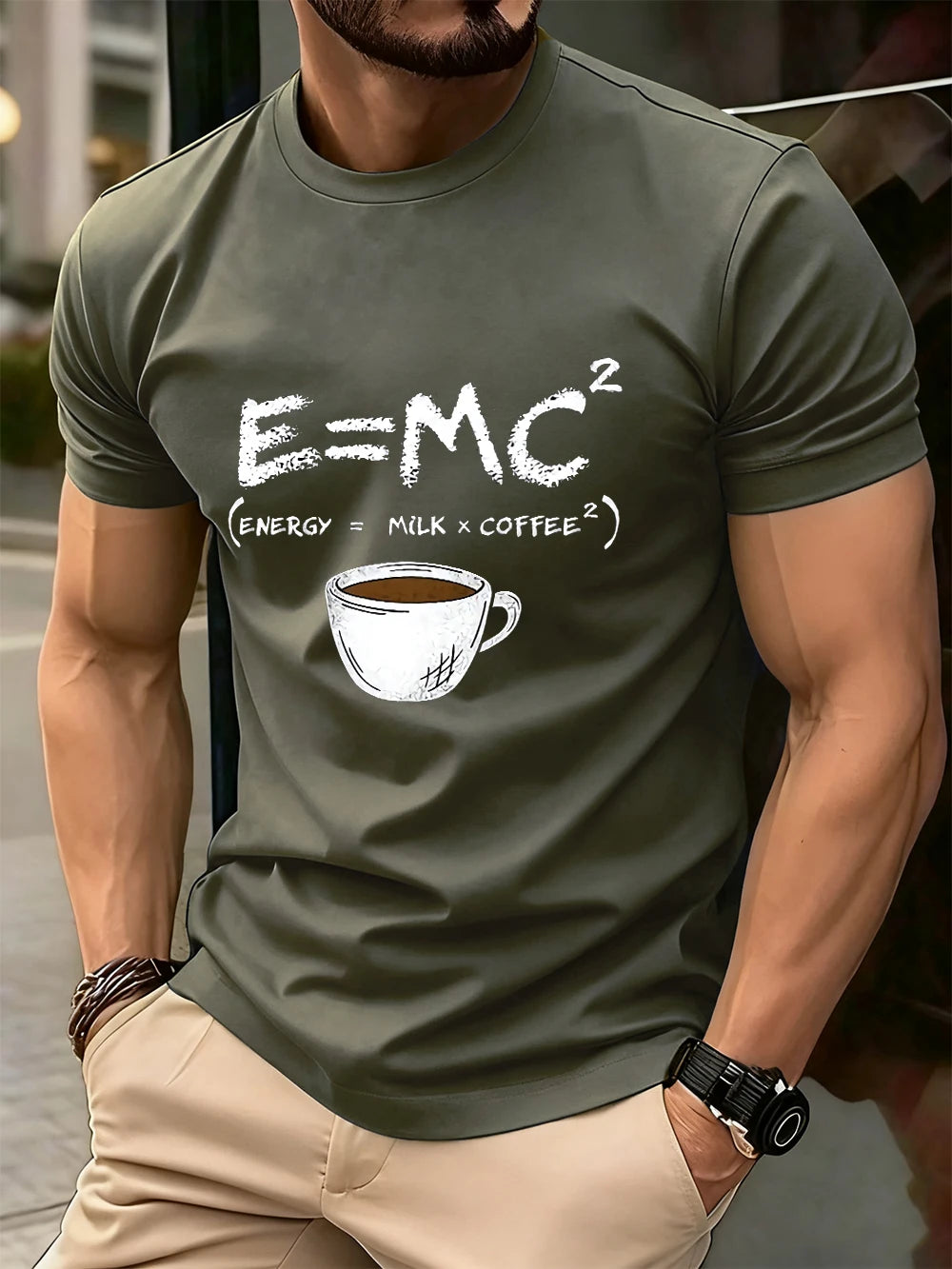 E=Mc2 Energy Milk Coffee Printed Cotton T-Shirts Men Summer O-Neck Short Sleeve T Shirt Oversized Soft Tops Basic Male Clothes