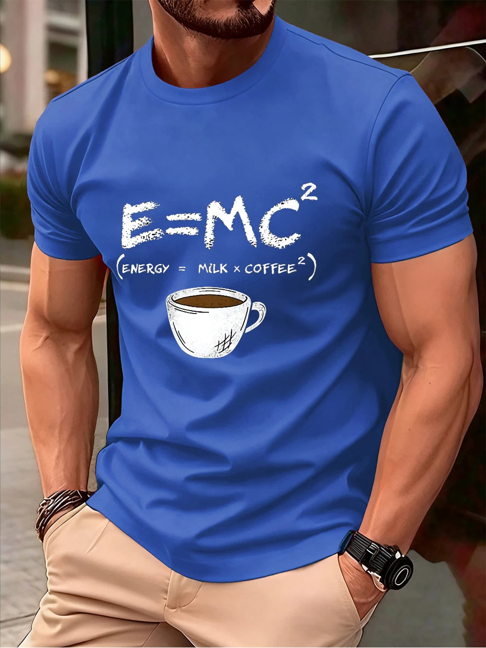 E=Mc2 Energy Milk Coffee Printed Cotton T-Shirts Men Summer O-Neck Short Sleeve T Shirt Oversized Soft Tops Basic Male Clothes