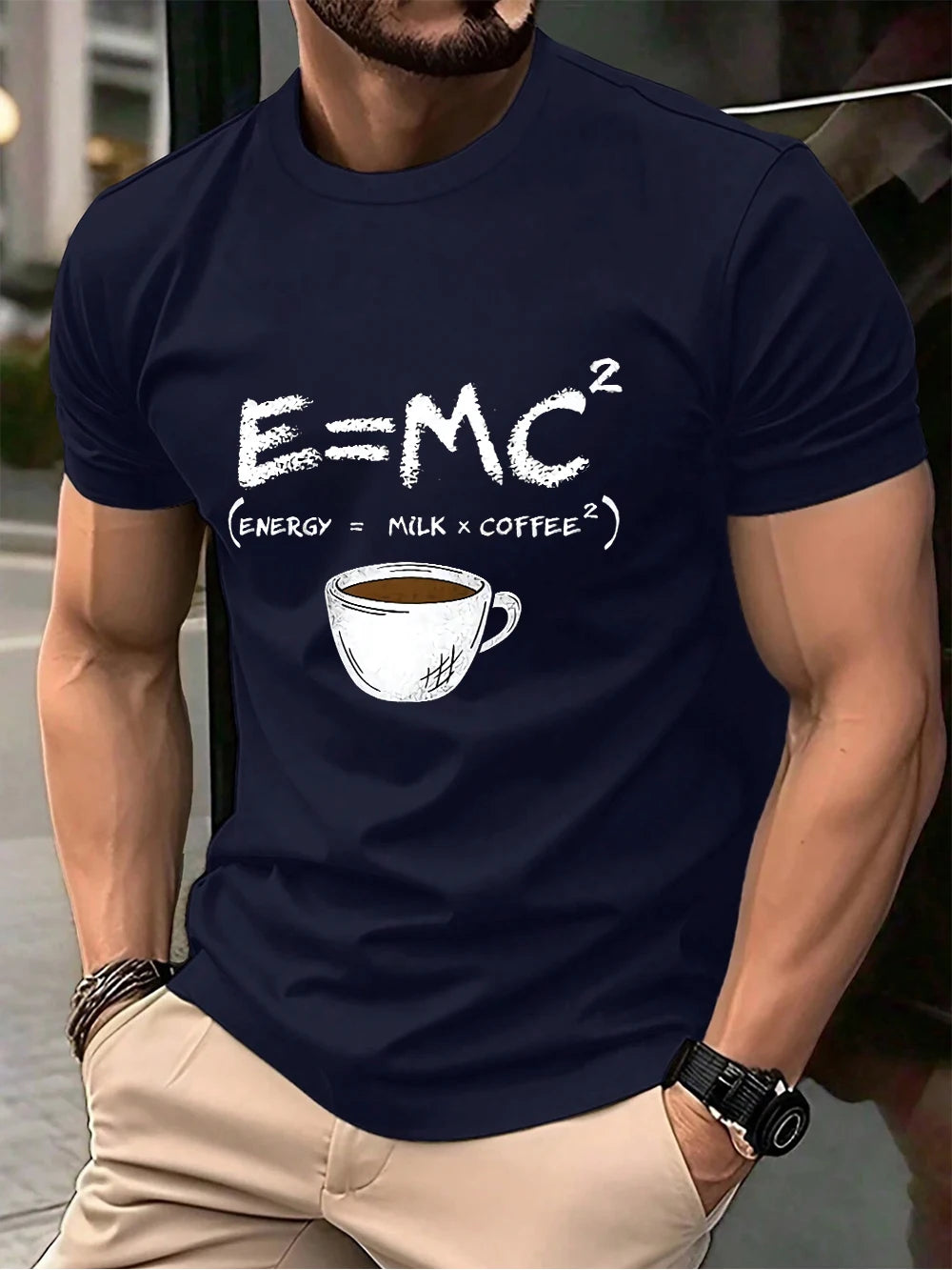 E=Mc2 Energy Milk Coffee Printed Cotton T-Shirts Men Summer O-Neck Short Sleeve T Shirt Oversized Soft Tops Basic Male Clothes