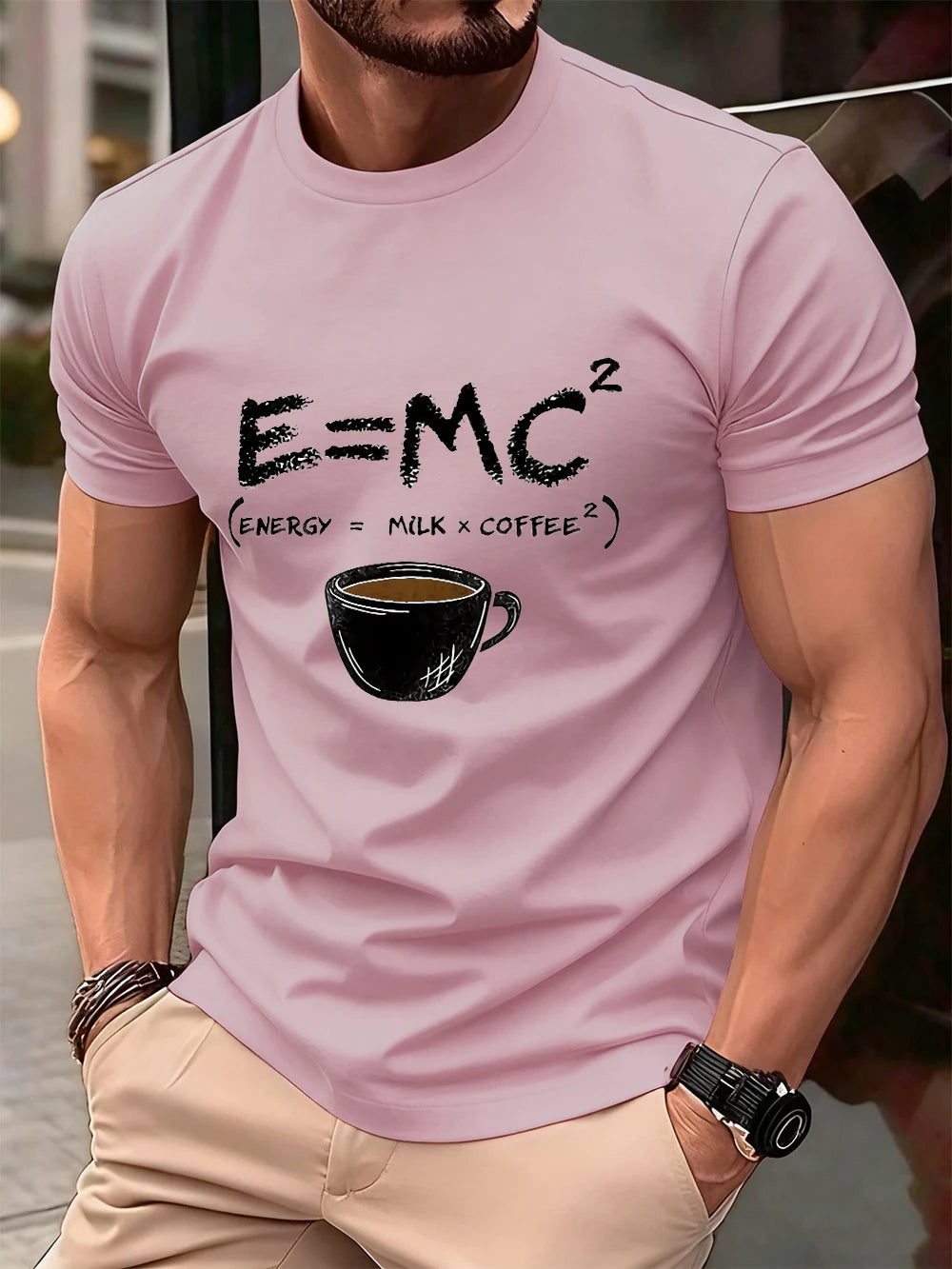 E=Mc2 Energy Milk Coffee Printed Cotton T-Shirts Men Summer O-Neck Short Sleeve T Shirt Oversized Soft Tops Basic Male Clothes