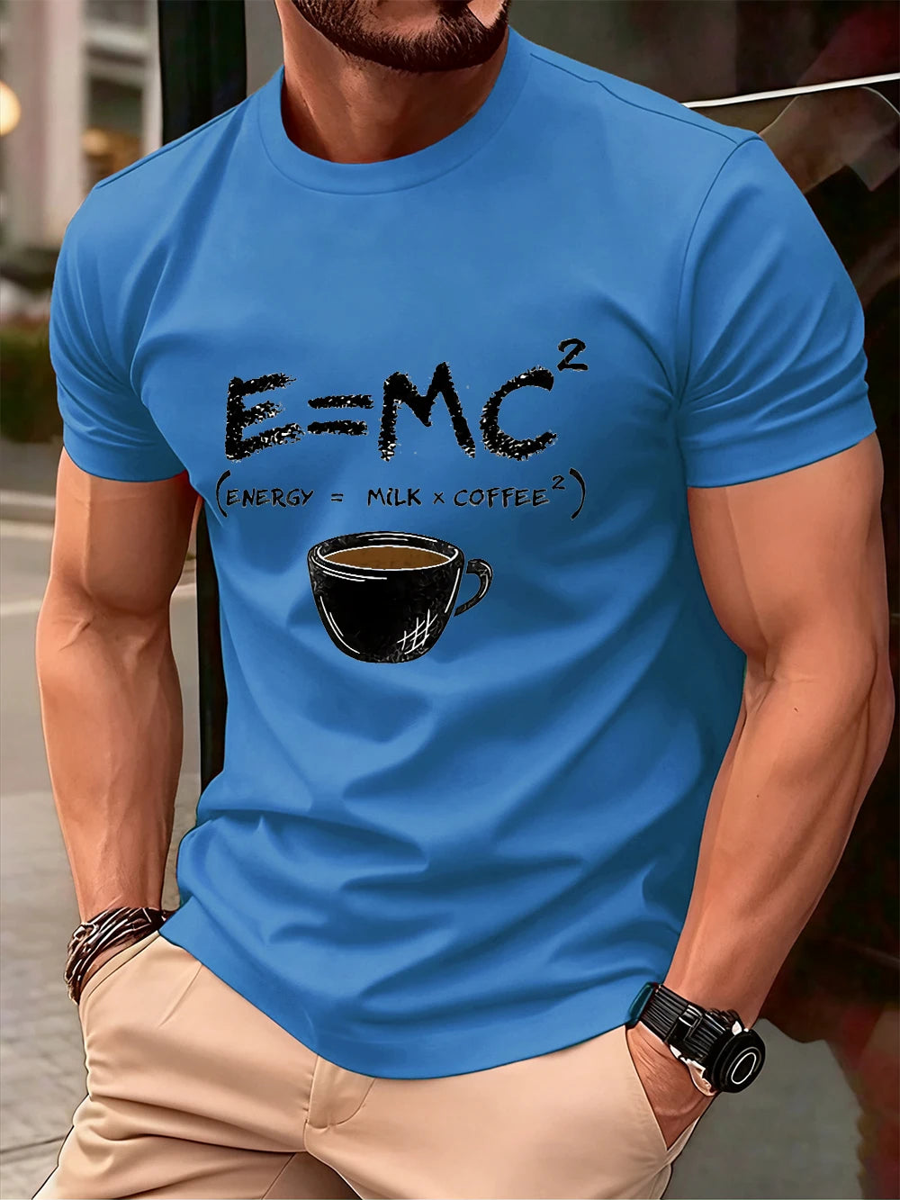 E=Mc2 Energy Milk Coffee Printed Cotton T-Shirts Men Summer O-Neck Short Sleeve T Shirt Oversized Soft Tops Basic Male Clothes