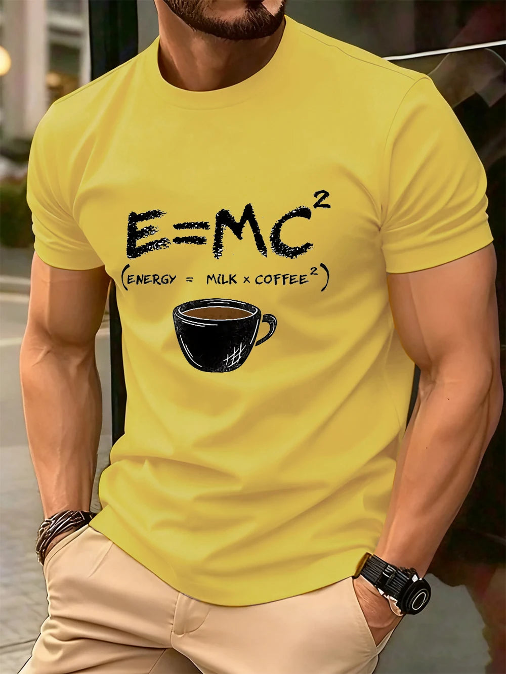 E=Mc2 Energy Milk Coffee Printed Cotton T-Shirts Men Summer O-Neck Short Sleeve T Shirt Oversized Soft Tops Basic Male Clothes