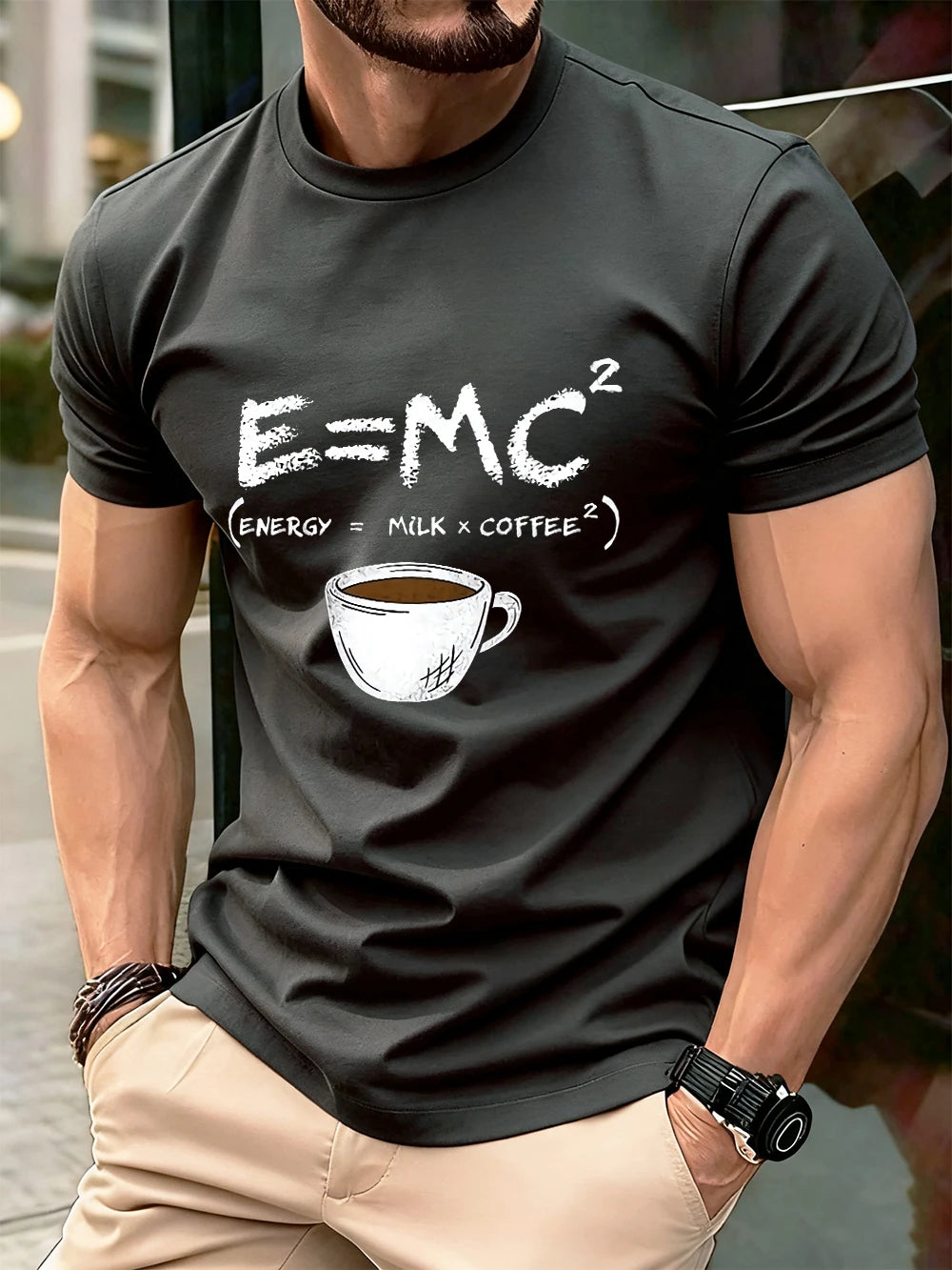 E=Mc2 Energy Milk Coffee Printed Cotton T-Shirts Men Summer O-Neck Short Sleeve T Shirt Oversized Soft Tops Basic Male Clothes