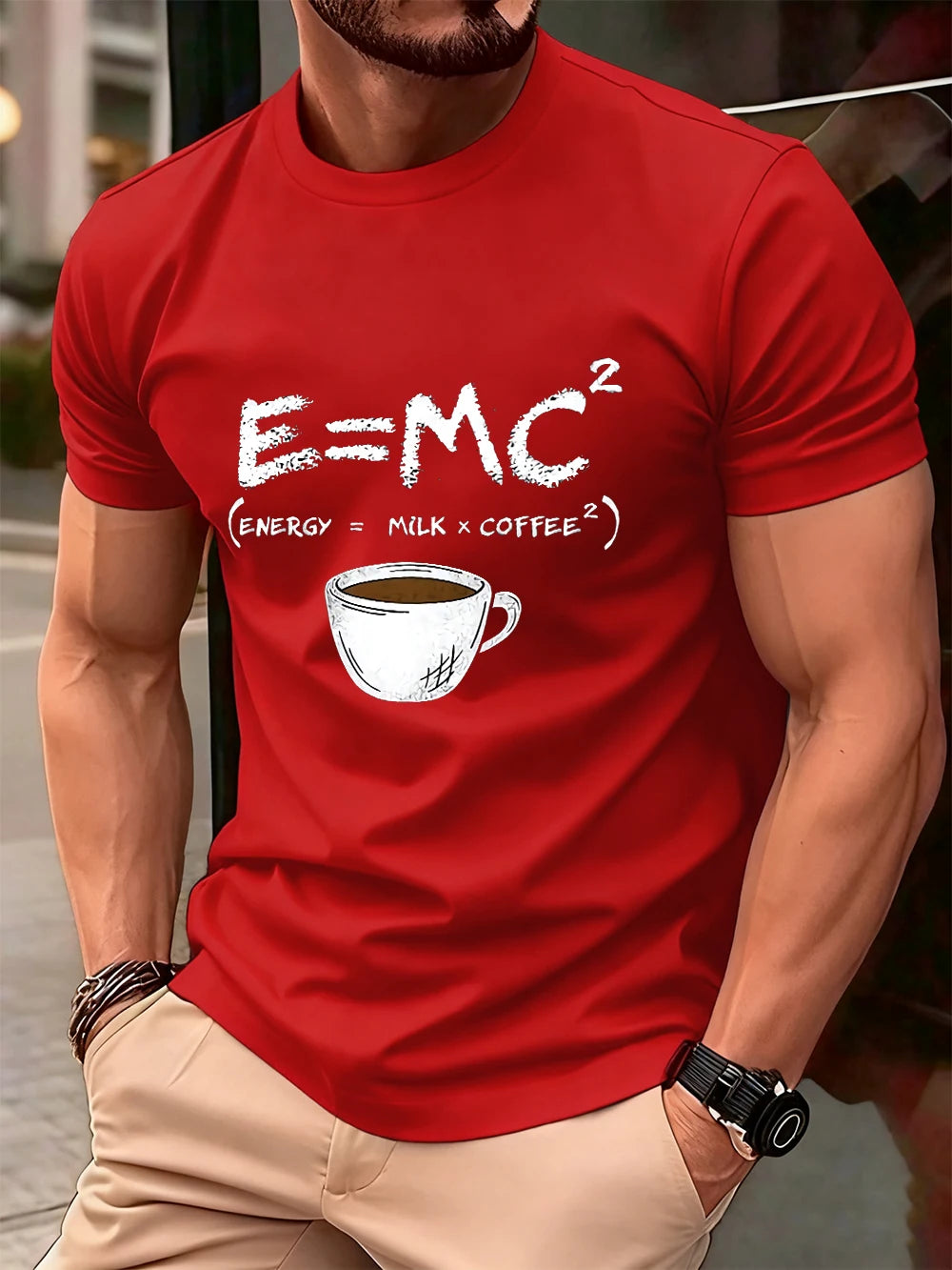 E=Mc2 Energy Milk Coffee Printed Cotton T-Shirts Men Summer O-Neck Short Sleeve T Shirt Oversized Soft Tops Basic Male Clothes