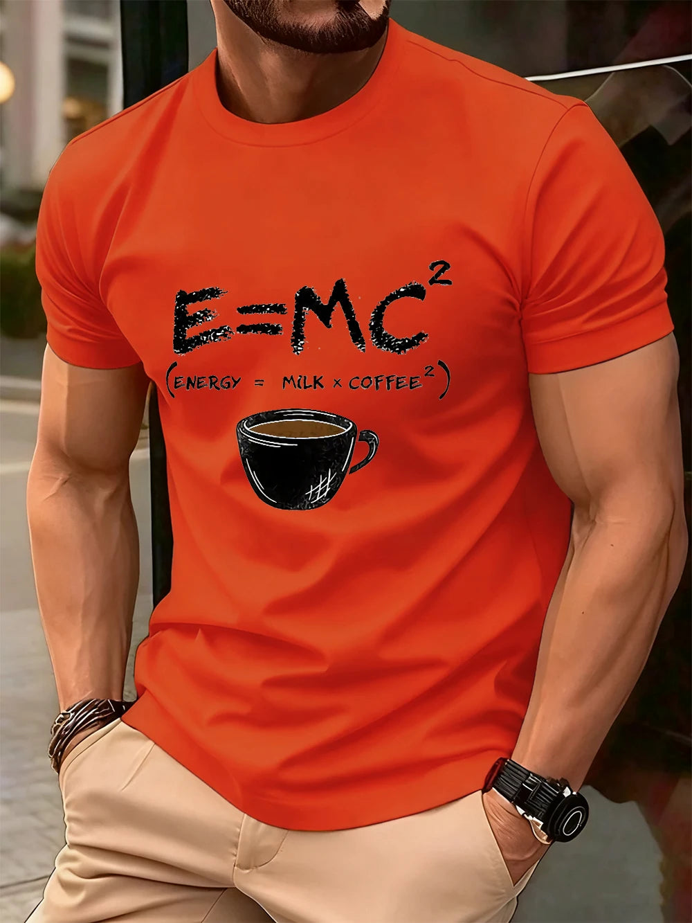 E=Mc2 Energy Milk Coffee Printed Cotton T-Shirts Men Summer O-Neck Short Sleeve T Shirt Oversized Soft Tops Basic Male Clothes
