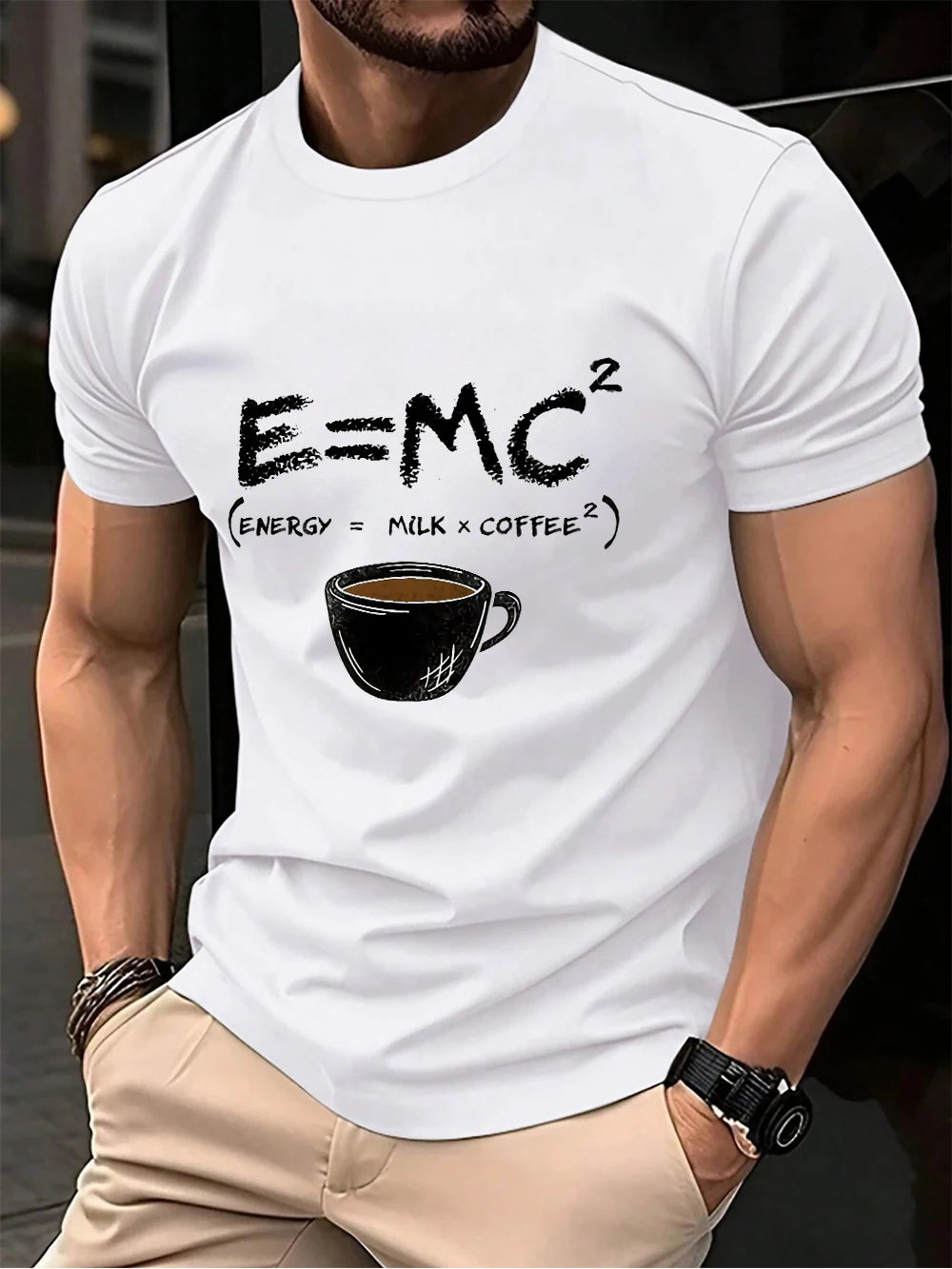 E=Mc2 Energy Milk Coffee Printed Cotton T-Shirts Men Summer O-Neck Short Sleeve T Shirt Oversized Soft Tops Basic Male Clothes