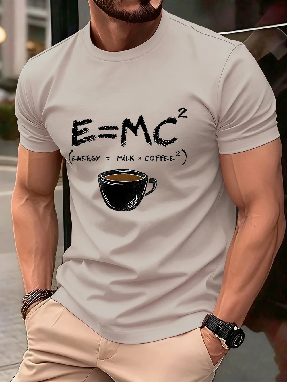 E=Mc2 Energy Milk Coffee Printed Cotton T-Shirts Men Summer O-Neck Short Sleeve T Shirt Oversized Soft Tops Basic Male Clothes