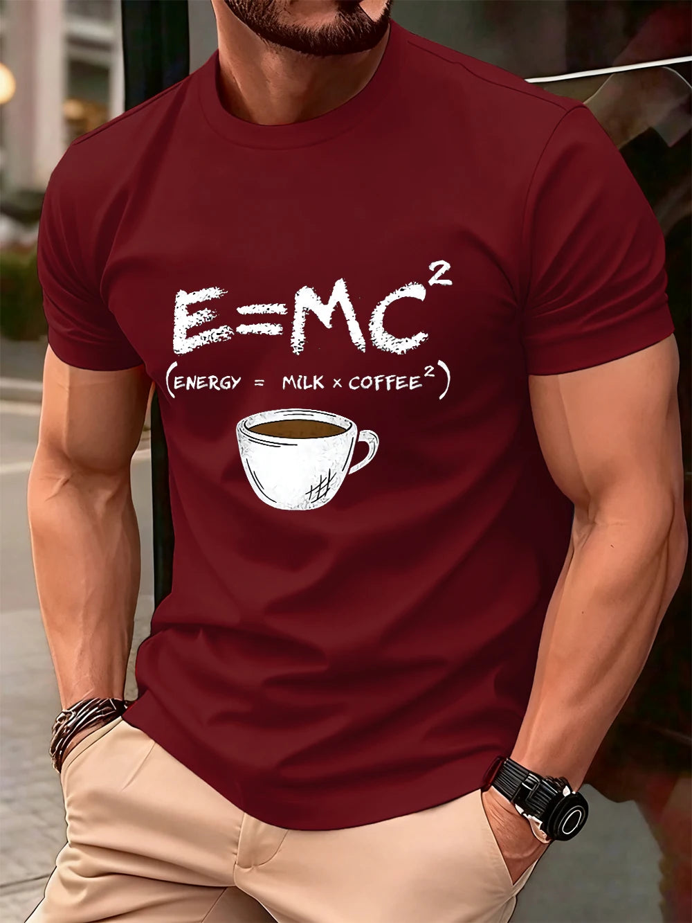 E=Mc2 Energy Milk Coffee Printed Cotton T-Shirts Men Summer O-Neck Short Sleeve T Shirt Oversized Soft Tops Basic Male Clothes