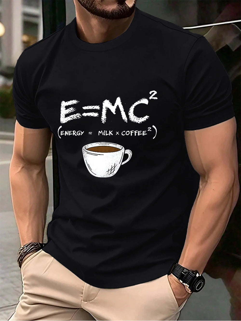 E=Mc2 Energy Milk Coffee Printed Cotton T-Shirts Men Summer O-Neck Short Sleeve T Shirt Oversized Soft Tops Basic Male Clothes