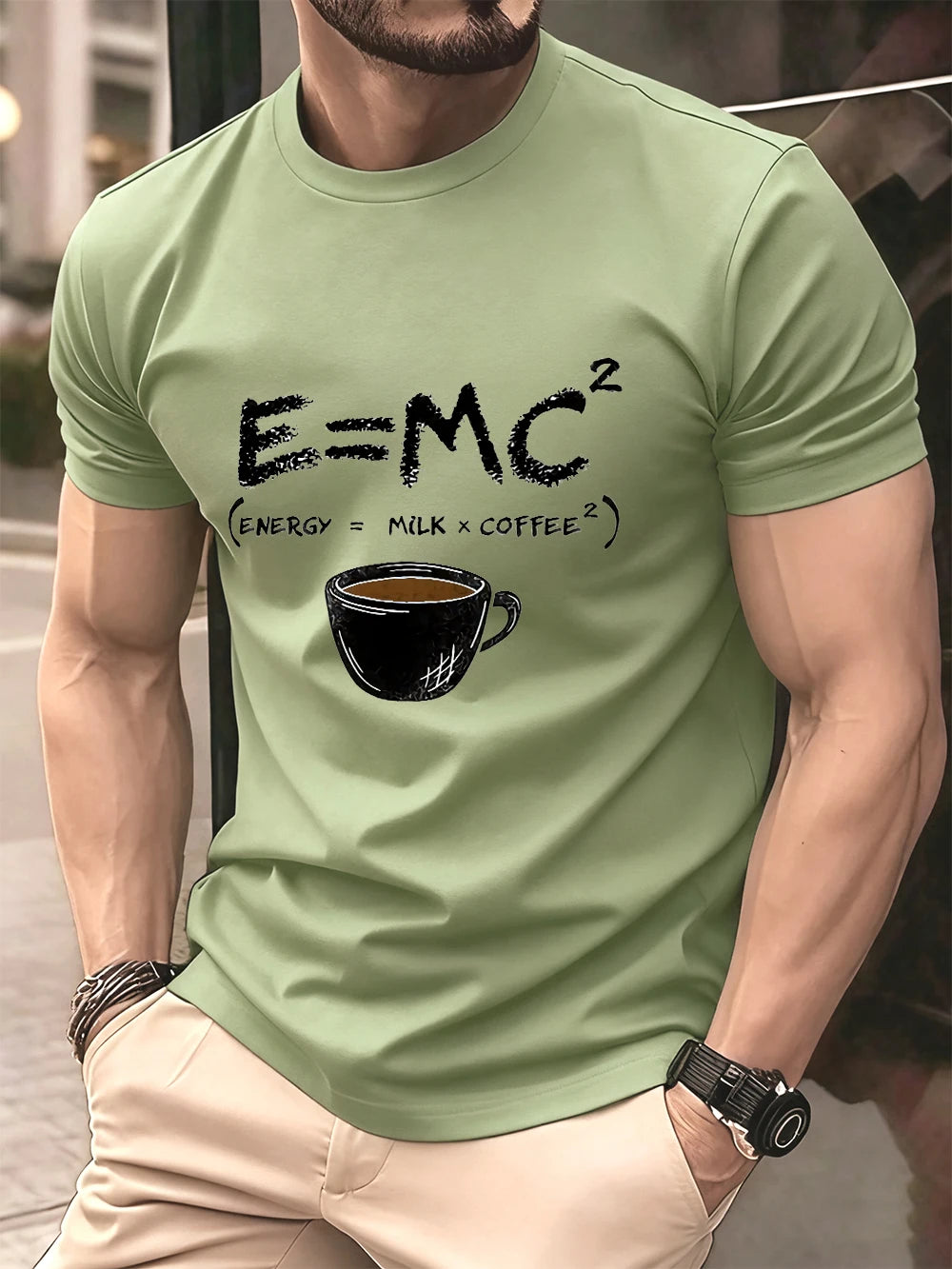 E=Mc2 Energy Milk Coffee Printed Cotton T-Shirts Men Summer O-Neck Short Sleeve T Shirt Oversized Soft Tops Basic Male Clothes