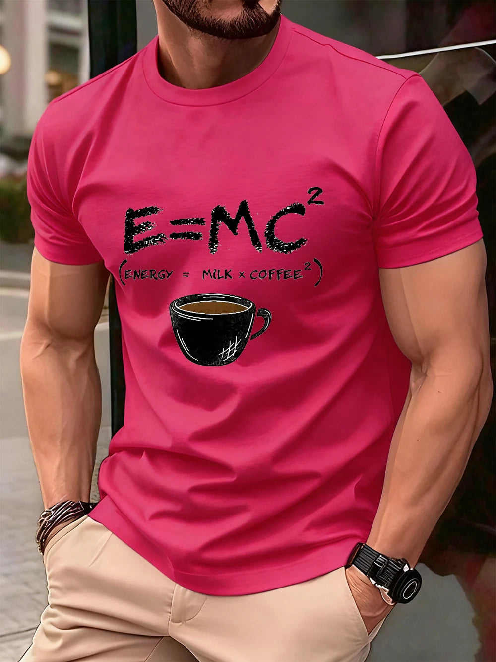 E=Mc2 Energy Milk Coffee Printed Cotton T-Shirts Men Summer O-Neck Short Sleeve T Shirt Oversized Soft Tops Basic Male Clothes