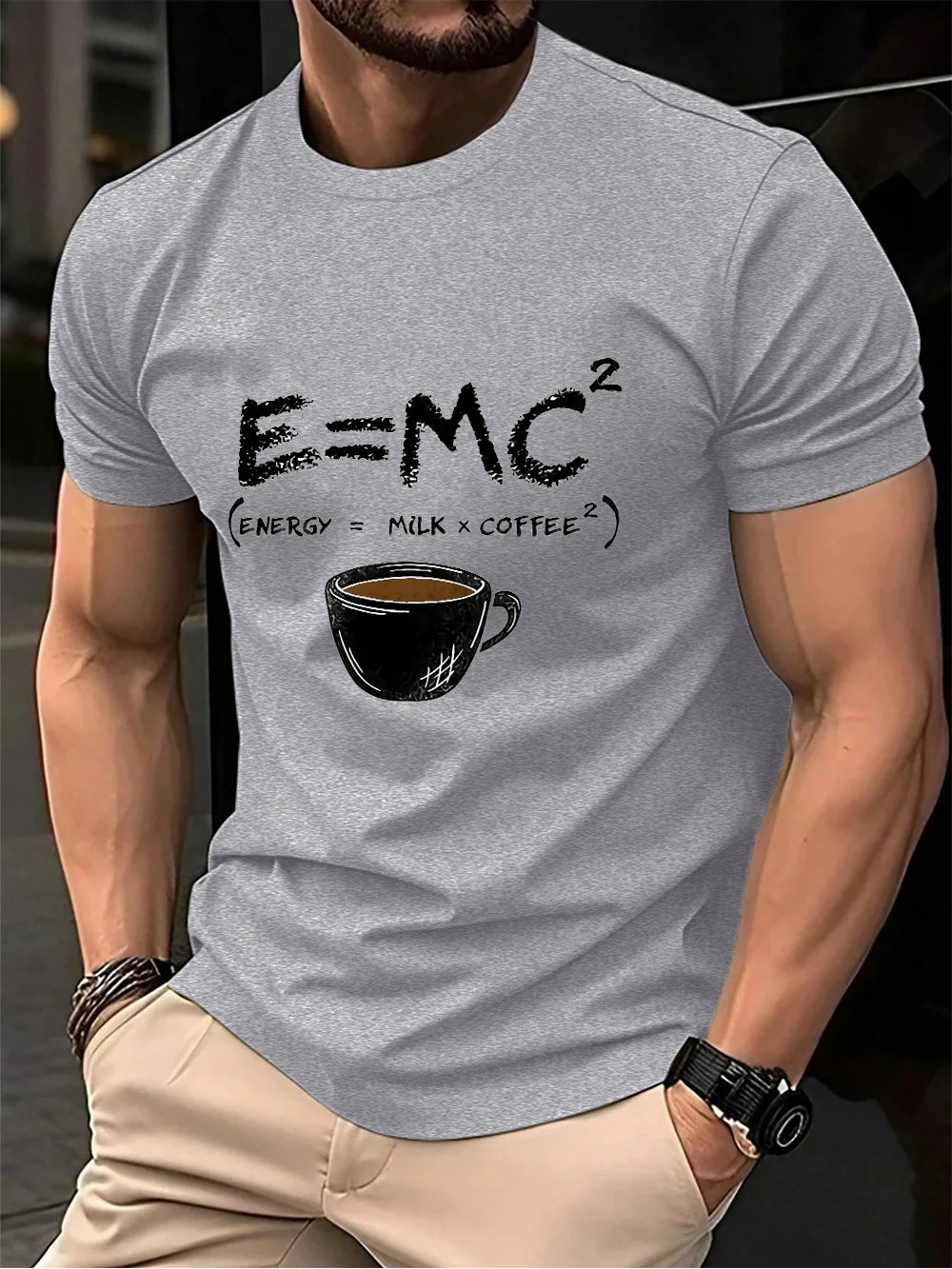 E=Mc2 Energy Milk Coffee Printed Cotton T-Shirts Men Summer O-Neck Short Sleeve T Shirt Oversized Soft Tops Basic Male Clothes