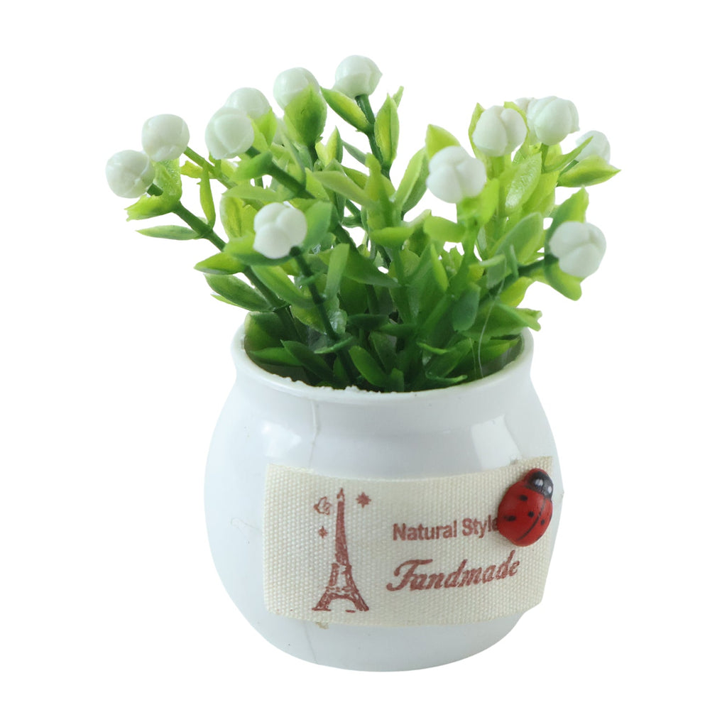 Mini Artificial Plant With Ceramic Pot White Flower Bonsai For Home Decor (1 Pc)